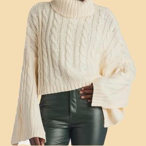 Steve Madden Sloane Cable Sweater Cropped Ivory Size Small